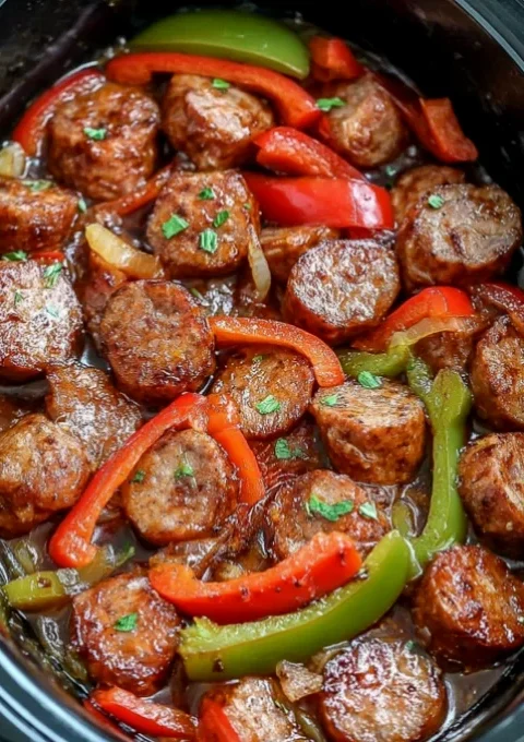Slow Cooker 3-Ingredient Amish Sausage and Peppers