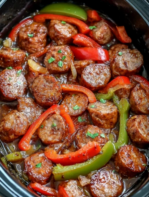 Slow Cooker 3-Ingredient Amish Sausage and Peppers