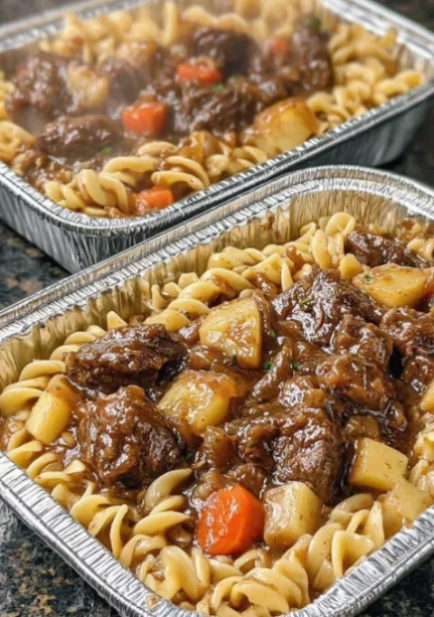 Slow Cooker 3-Ingredient Beef Stew Noodles