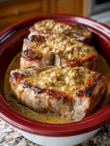 Slow Cooker 3-Ingredient Stuffed Pork Chops