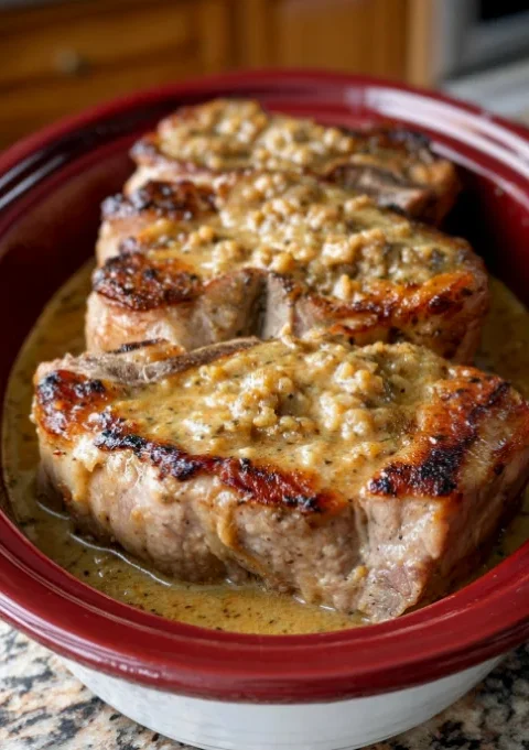 Slow Cooker 3-Ingredient Stuffed Pork Chops