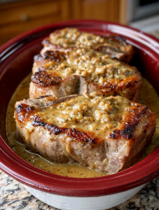 Slow Cooker 3-Ingredient Stuffed Pork Chops