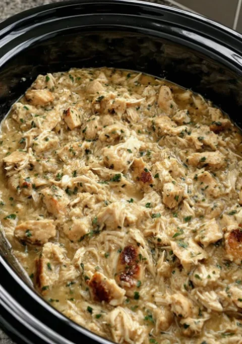 Slow Cooker 4-Ingredient Amish Wedding Chicken