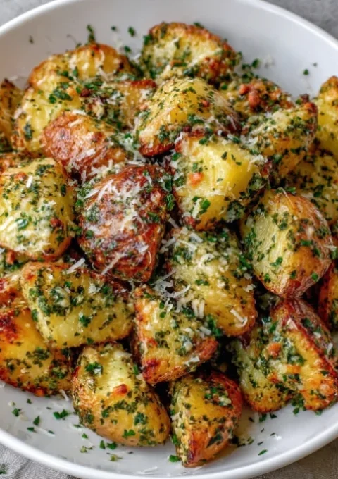 Slow Cooker Pesto Parmesan Potatoes