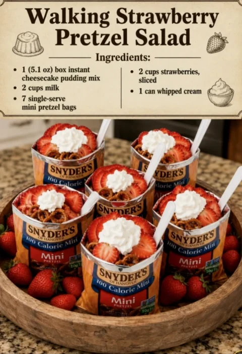 Walking Strawberry Pretzel Salad