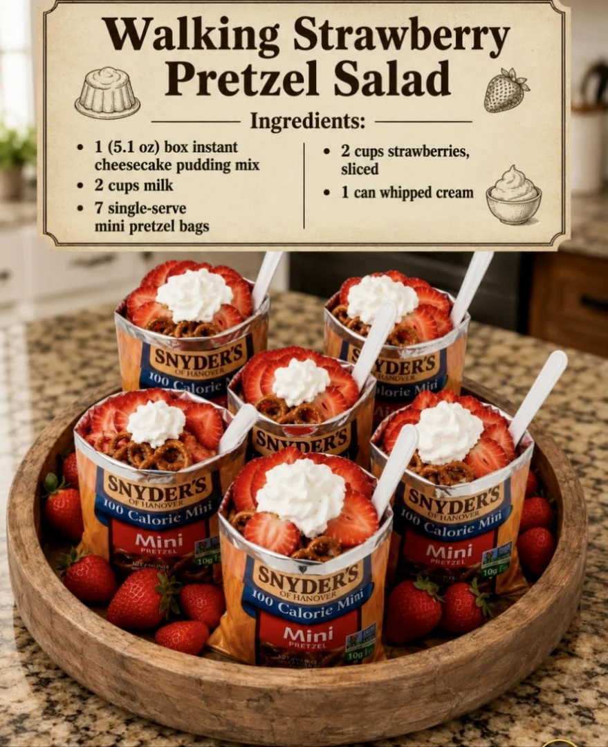 Walking Strawberry Pretzel Salad
