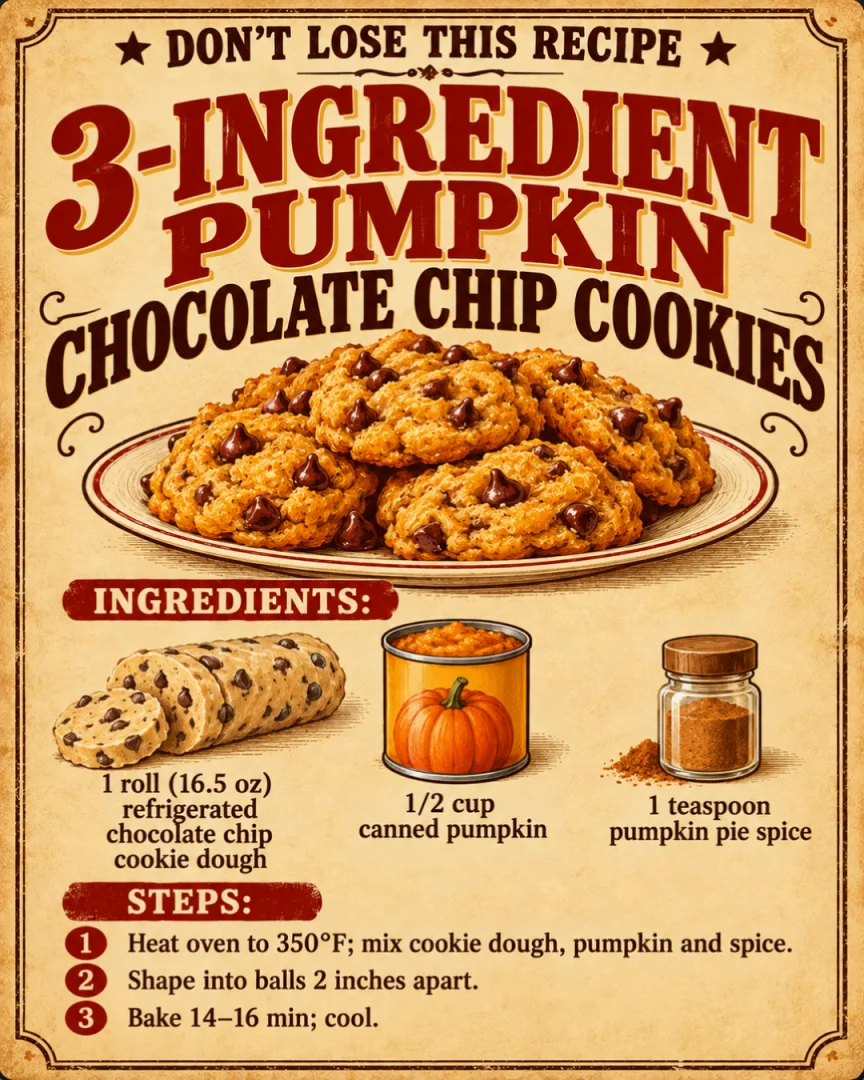 3-Ingredient Pumpkin Chocolate Chip Cookies