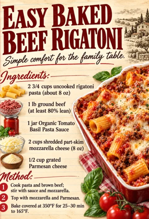 easy baked beef rigatoni